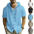 Cotton Linen Hooded T-Shirt Men’s Short Sleeve Solid Color Casual Plus Size Top