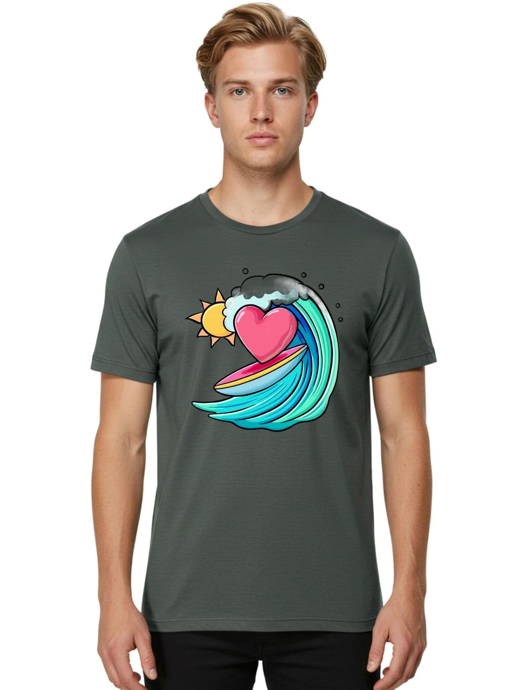 Surfing-Heart Mens Graphic Tee, 100% Cotton, Casual Summer Wear