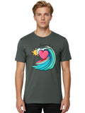 Surfing-Heart Mens Graphic Tee, 100% Cotton, Casual Summer Wear