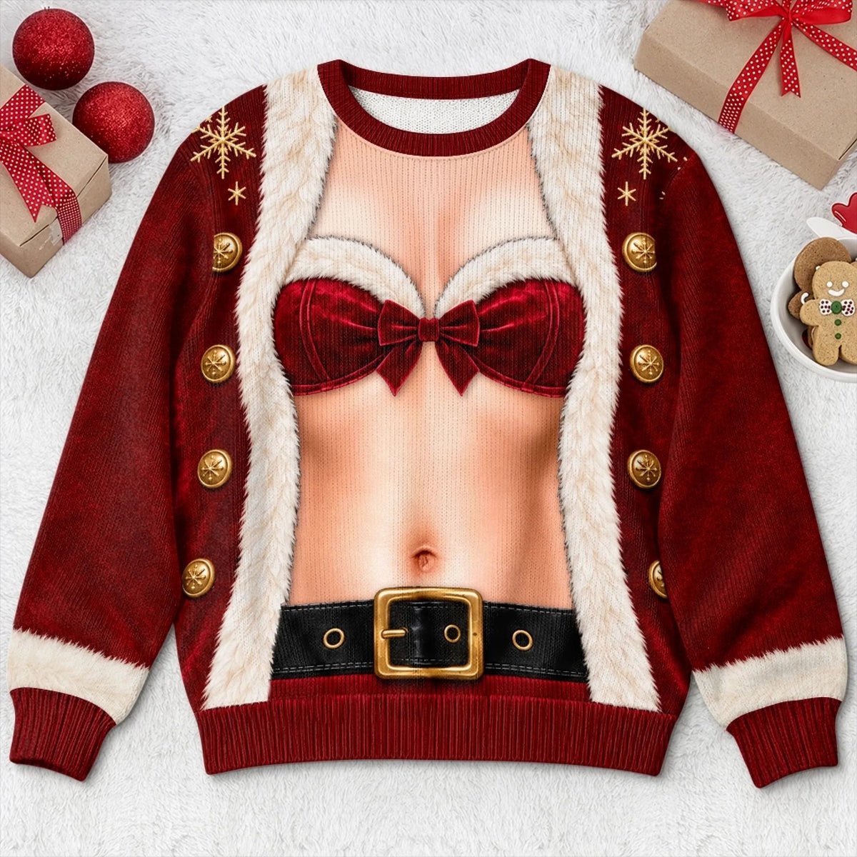 Custom Funny Santa Outfit Christmas Gifts For Couples - Personalized Ugly Sweatshirt