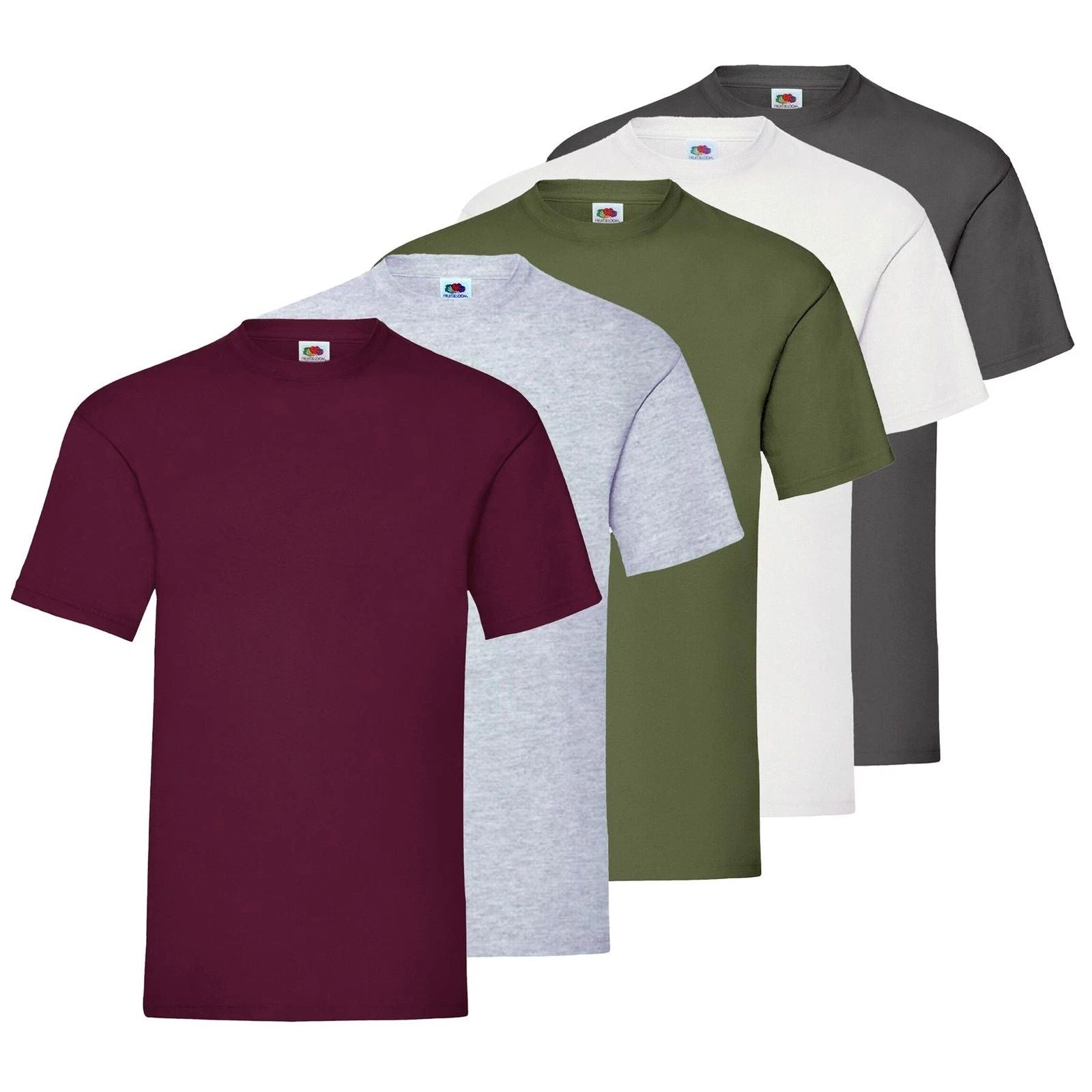 Fruit of the Loom Mens T-Shirts 5 Pack Cotton Plain Solid Top