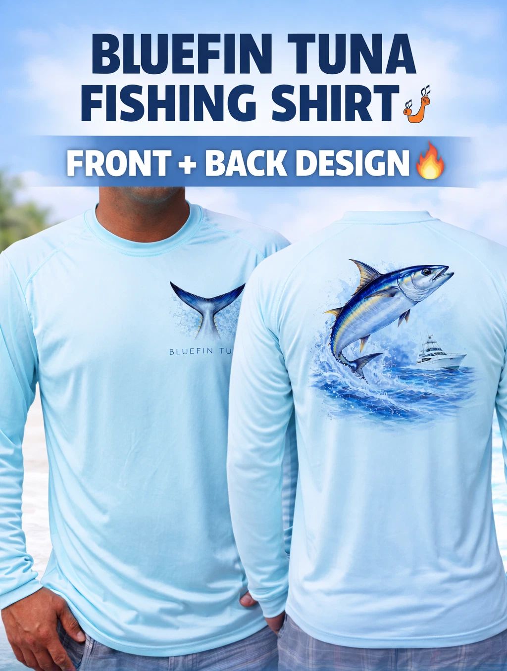 Bluefin Tuna Fishing Long Sleeve UPF 50 T-Shirt Sun Boat Sport UV Protection
