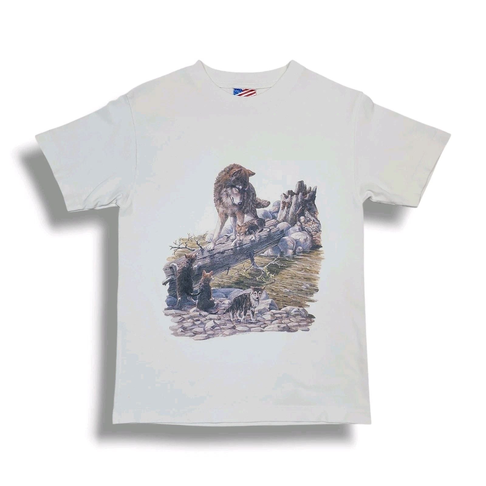 Vintage Murina Wolve & Pups Nature Graphic Print T-Shirt Size Small