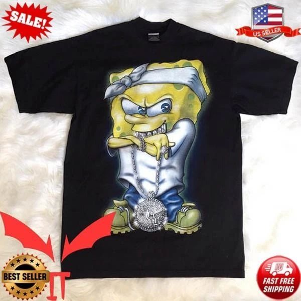 Spongebob Gangster T-Shirt Rich Spongebob Funny Tee Shirt T-Shirt Sizes S-5XL