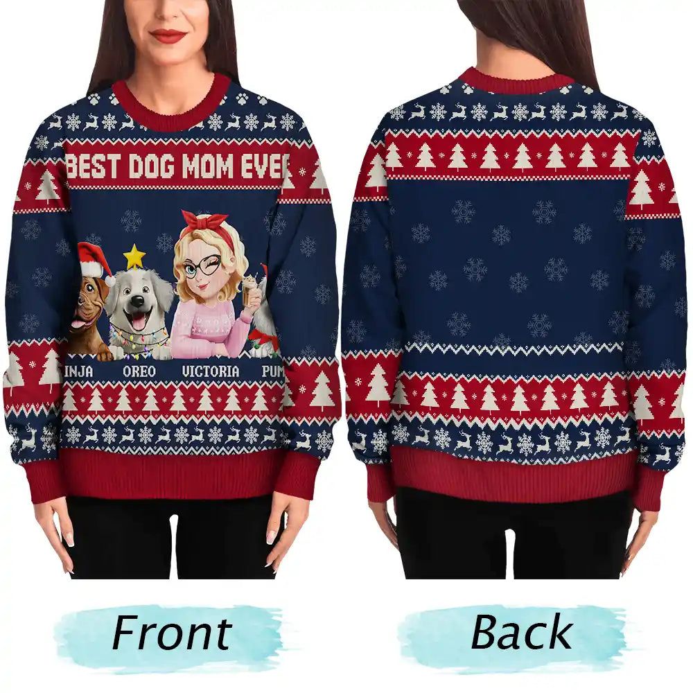 3D Effect Dog Mom Christmas - Personalized Unisex Ugly Sweater