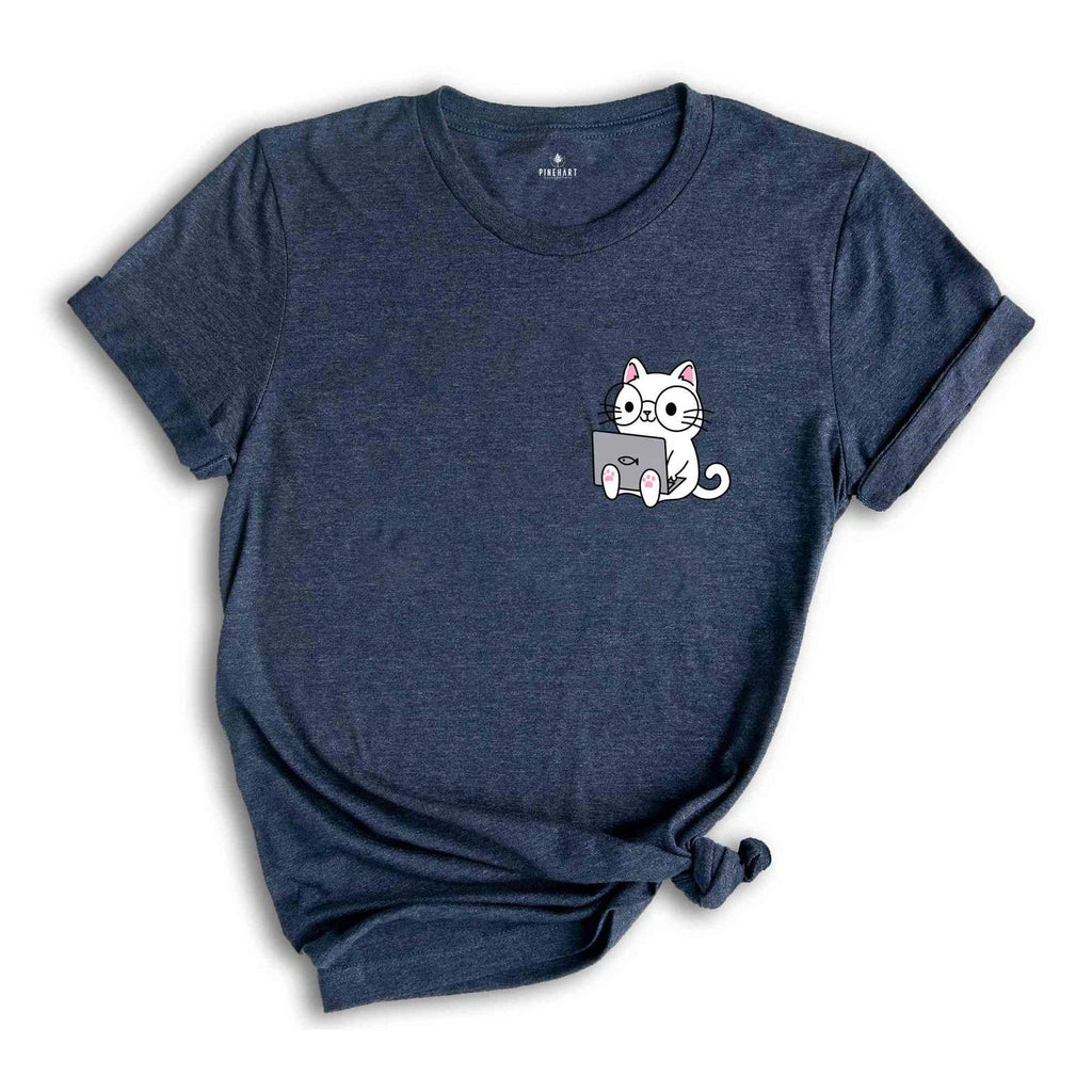 Cute Cat Reading T-Shirt, Funny Cat Crewneck Sweatshirt, Cat Shirts for Women, B