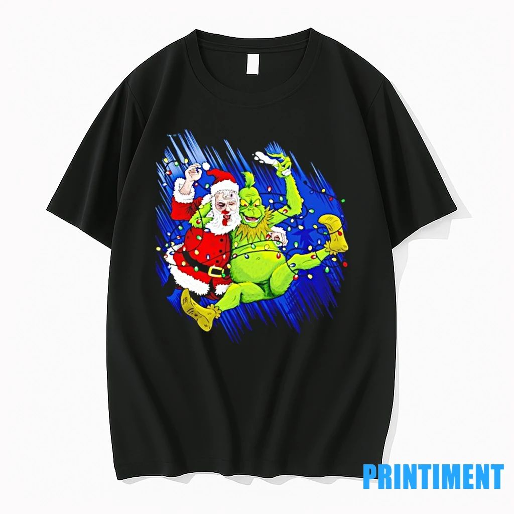 Grinch Wrestles Santa Claus 3 16 Light Christmas Tshirts Sweater