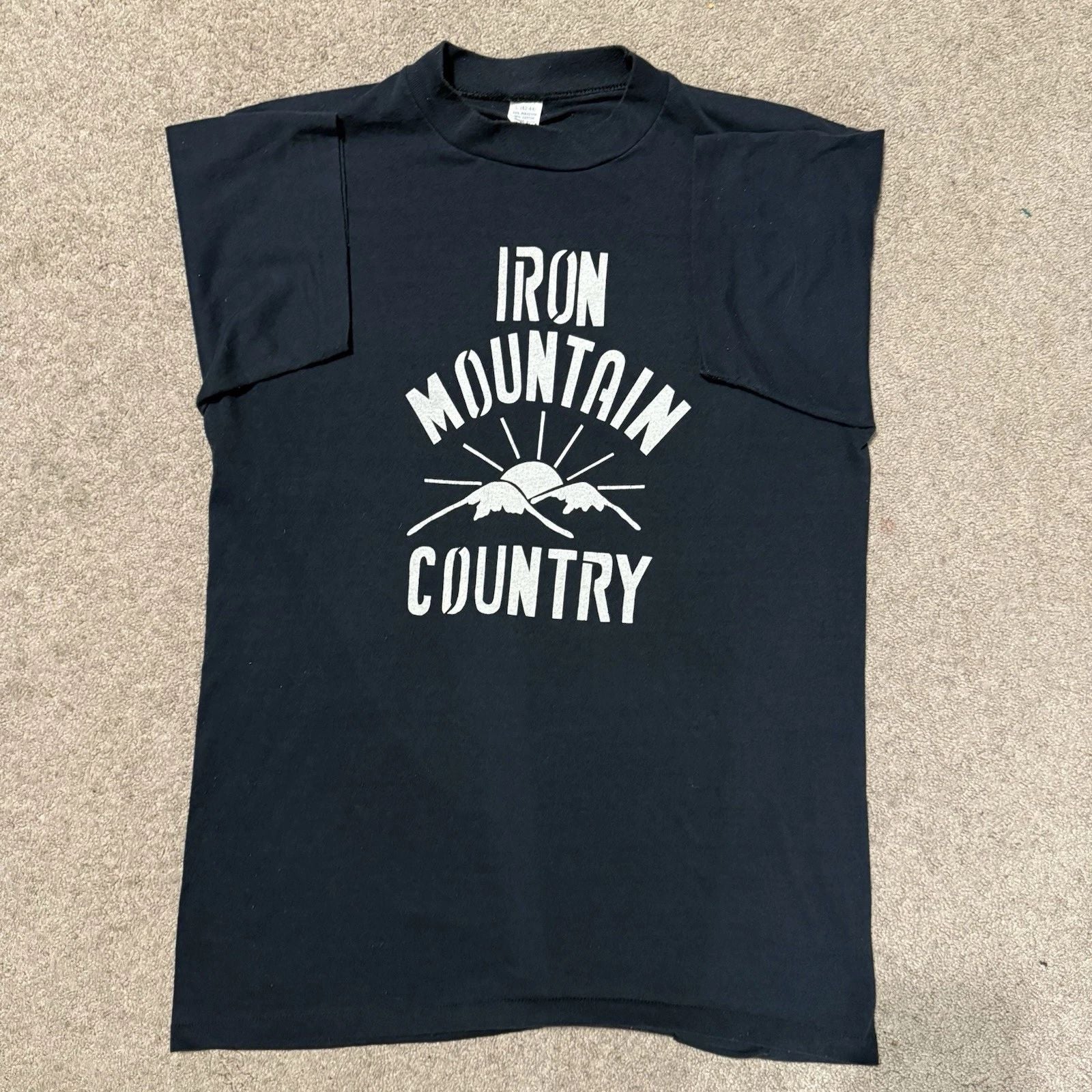Vintage 80s Iron Mountain Country Nature Simple T Shirt Large Black Faded