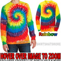 Mens Long Seeve Tie Dye T-Shirt RAINBOW Tye Died Tee S-XL 2XL, 3XL, 4XL NEW