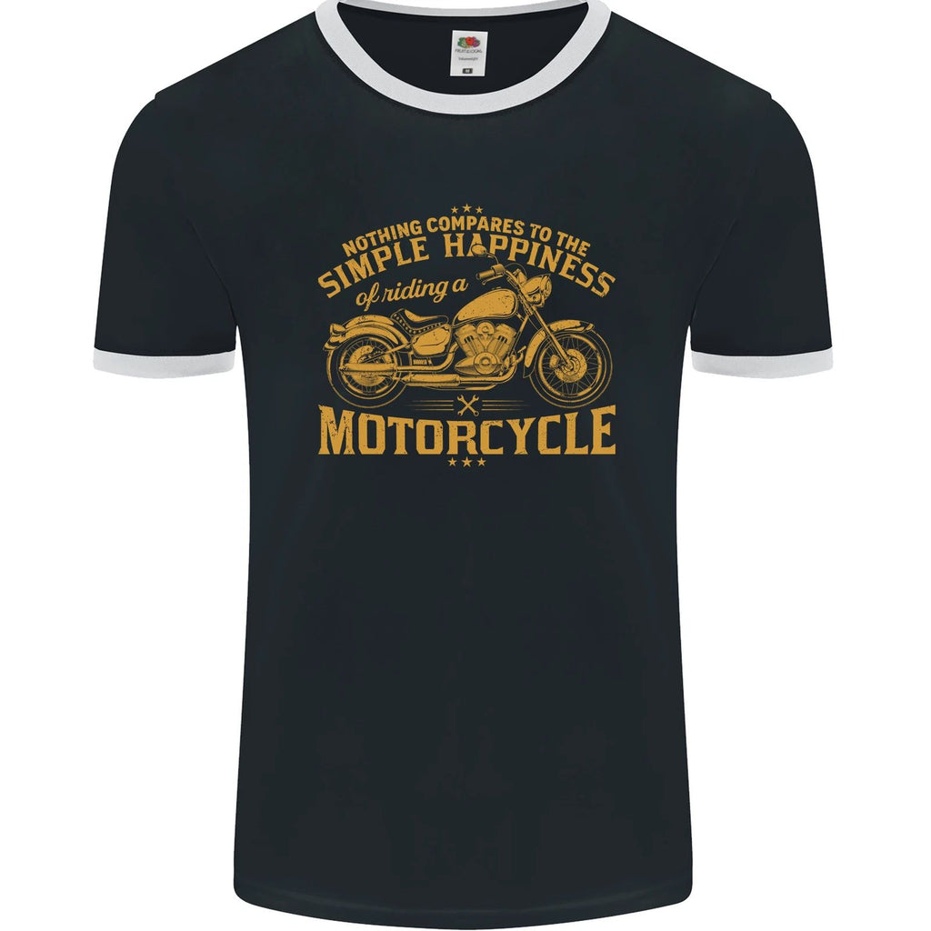 Simple Happiness Biker Motorcycle Motorbike Mens Ringer T-Shirt FotL