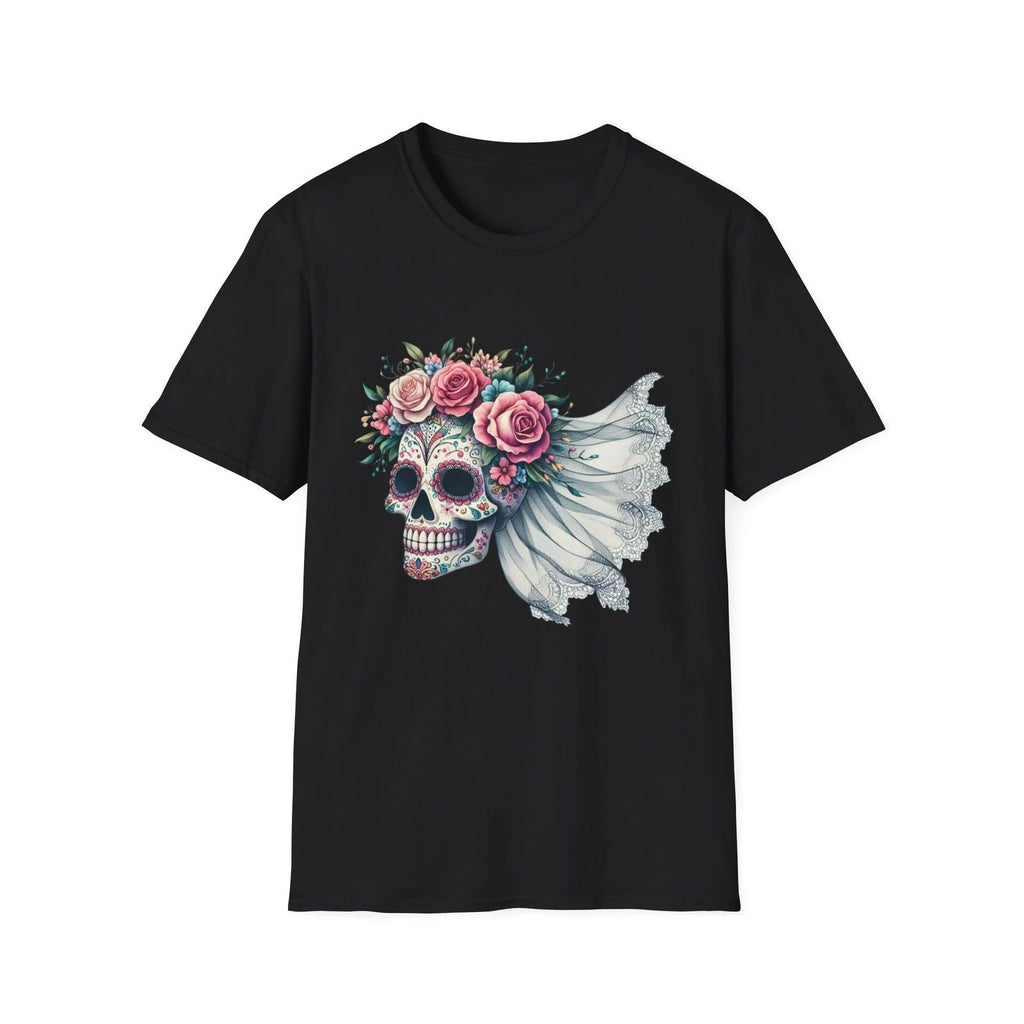 Floral Skull Graphic T-Shirt, Trendy Gothic Tee, Festival Outfit, Casual