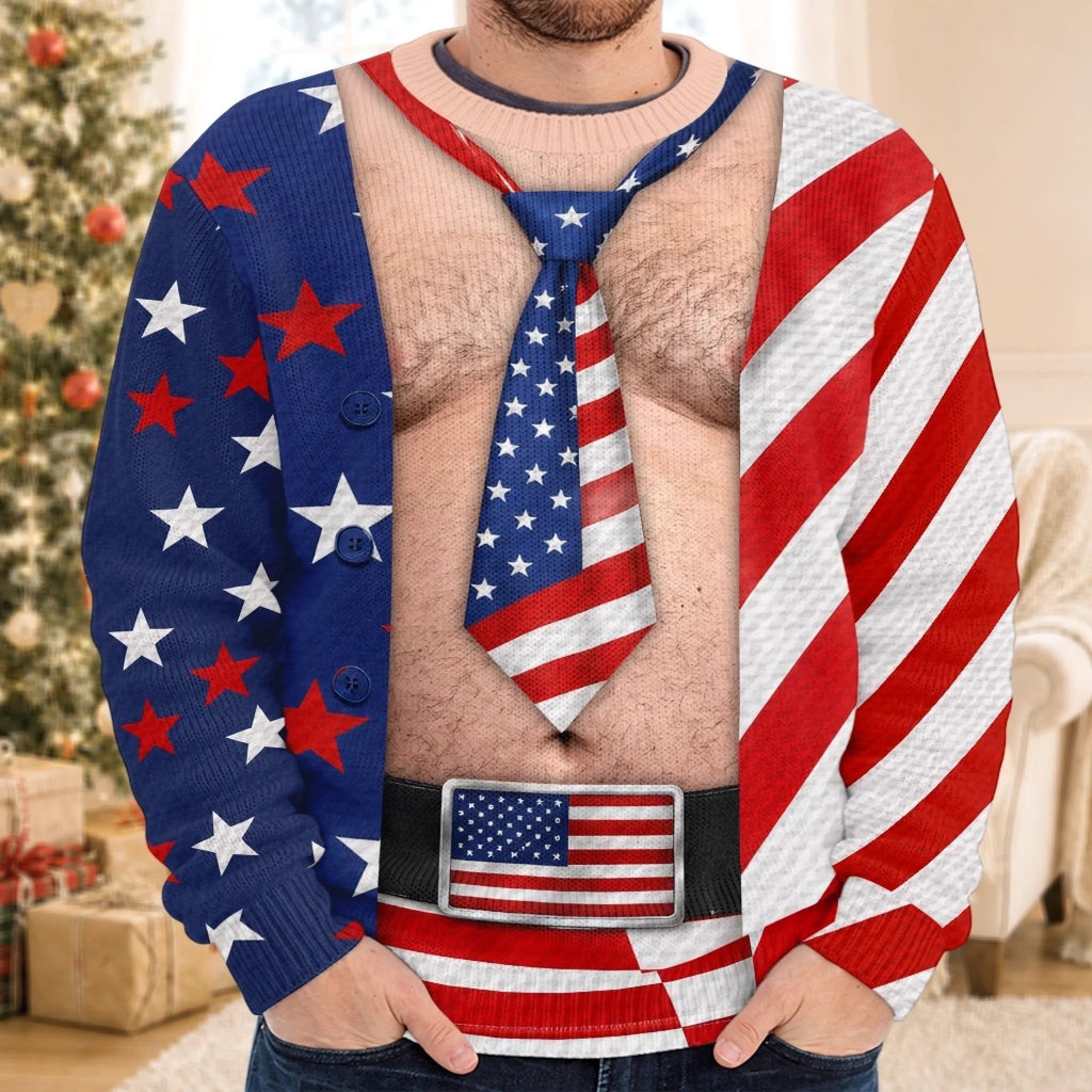 Custom Funny Ugly Sweatshirt - Personalized America 250th Anniversary Christmas Gifts For Men - A Christmas Full Of Freedom