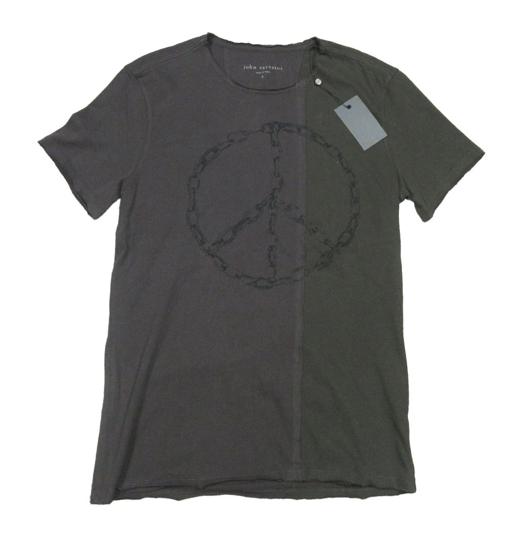 John Varvatos Men's Charcoal Chain Peace Graphic Crew-Neck Short Sleeve T-Shirt