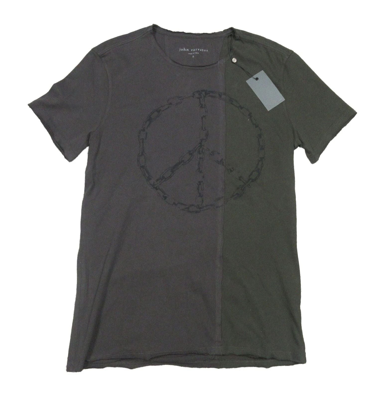 John Varvatos Men's Charcoal Chain Peace Graphic Crew-Neck Short Sleeve T-Shirt