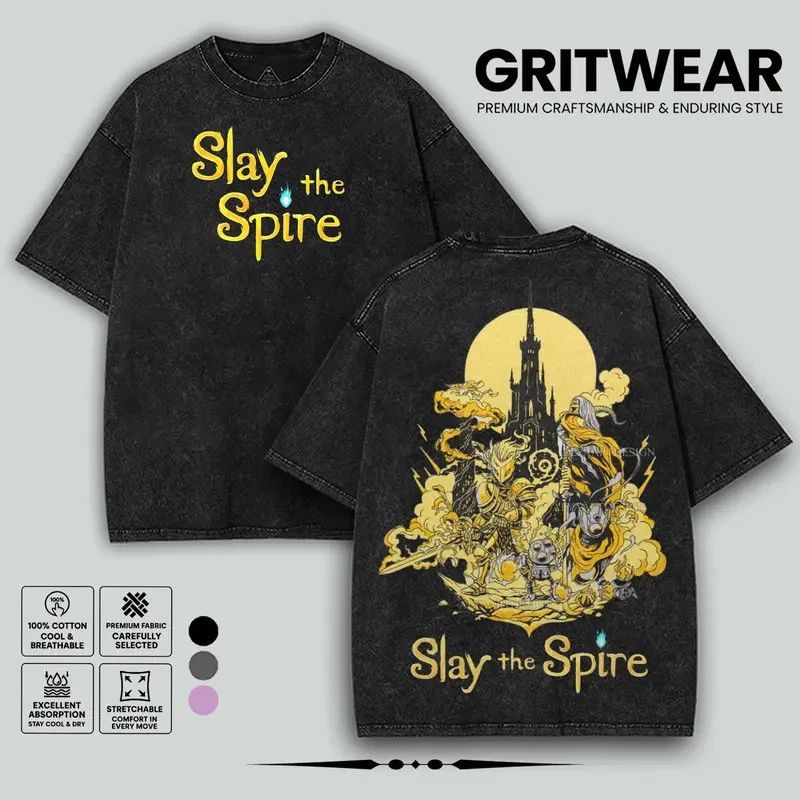 Slay the Spire Indie Game Shirt Double Printed Unisex Acid Washed Lightweight Co