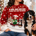 Christmas Gift For Dog Lovers - Personalized Cartoon A Girl And Her Dog Unisex Ugly Sweater