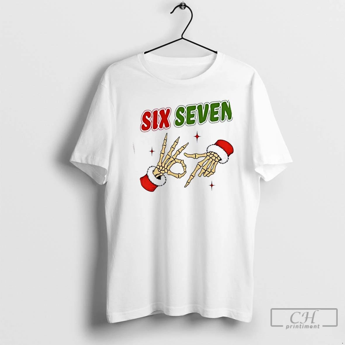 Classic Christmas Six Seven Skeleton Santa Hands 67 T Shirts