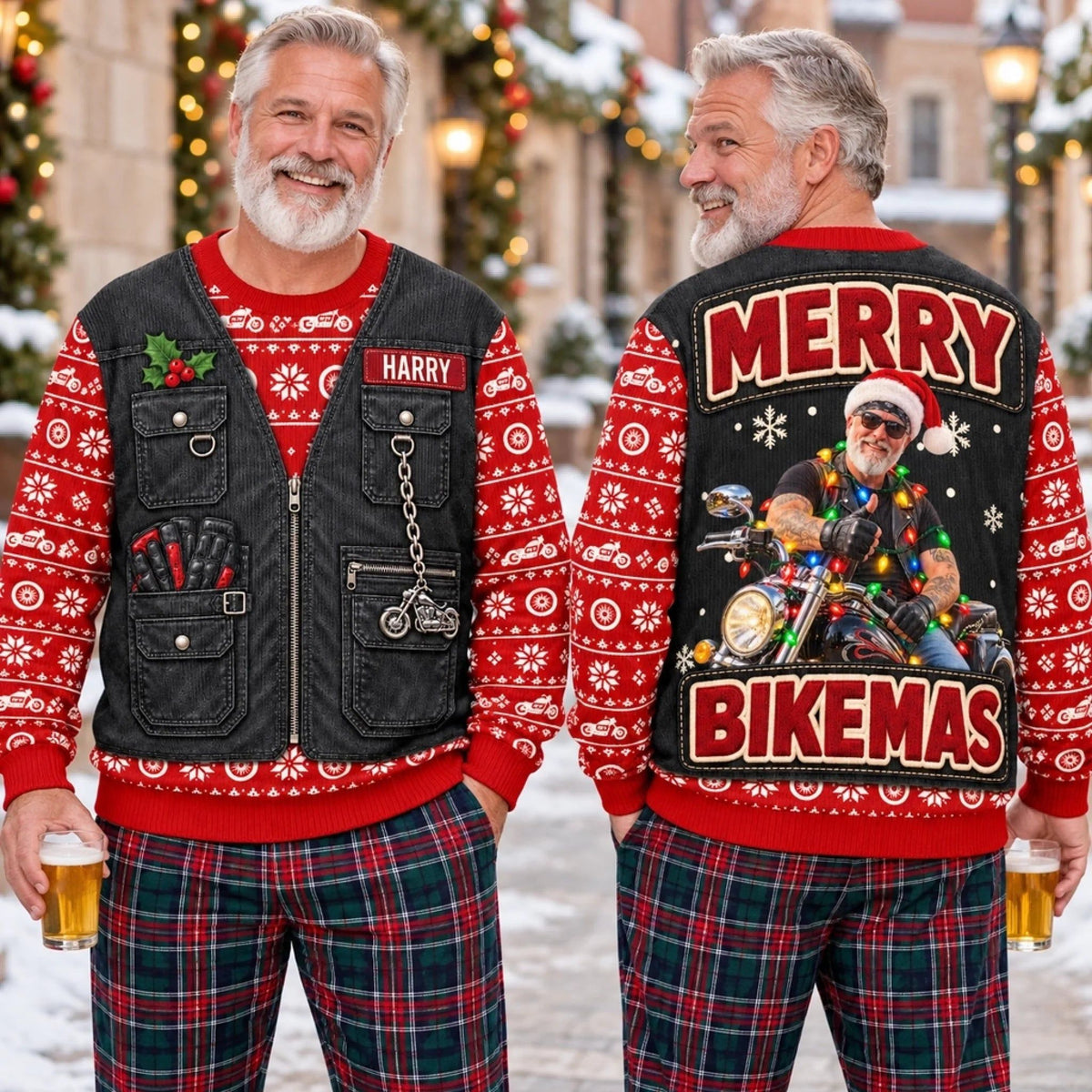 Custom Photo Biker Christmas Gifts for Men - Personalized Ugly Sweatshirt