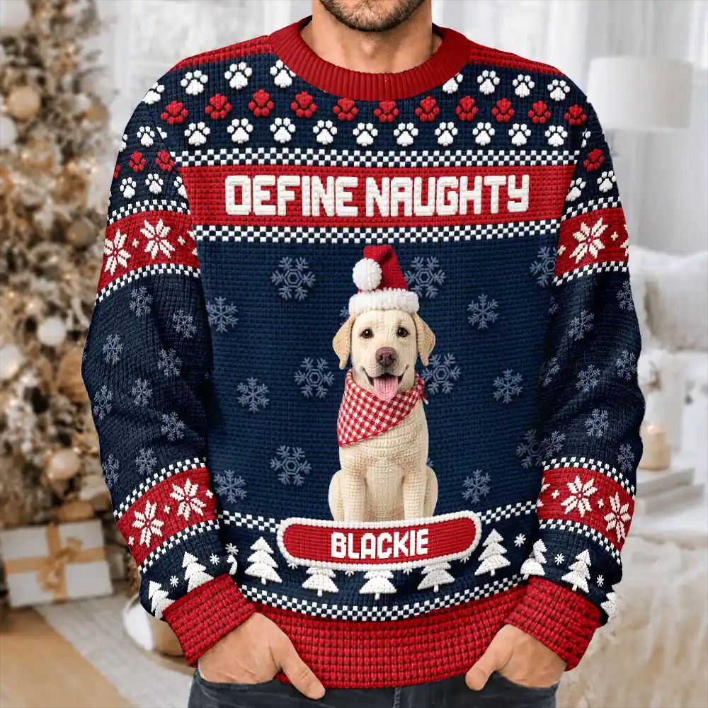 Christmas Gift For Pet Lovers - Personalized Custom Photo Crochet Pet Feliz Navidog Unisex Ugly Sweater