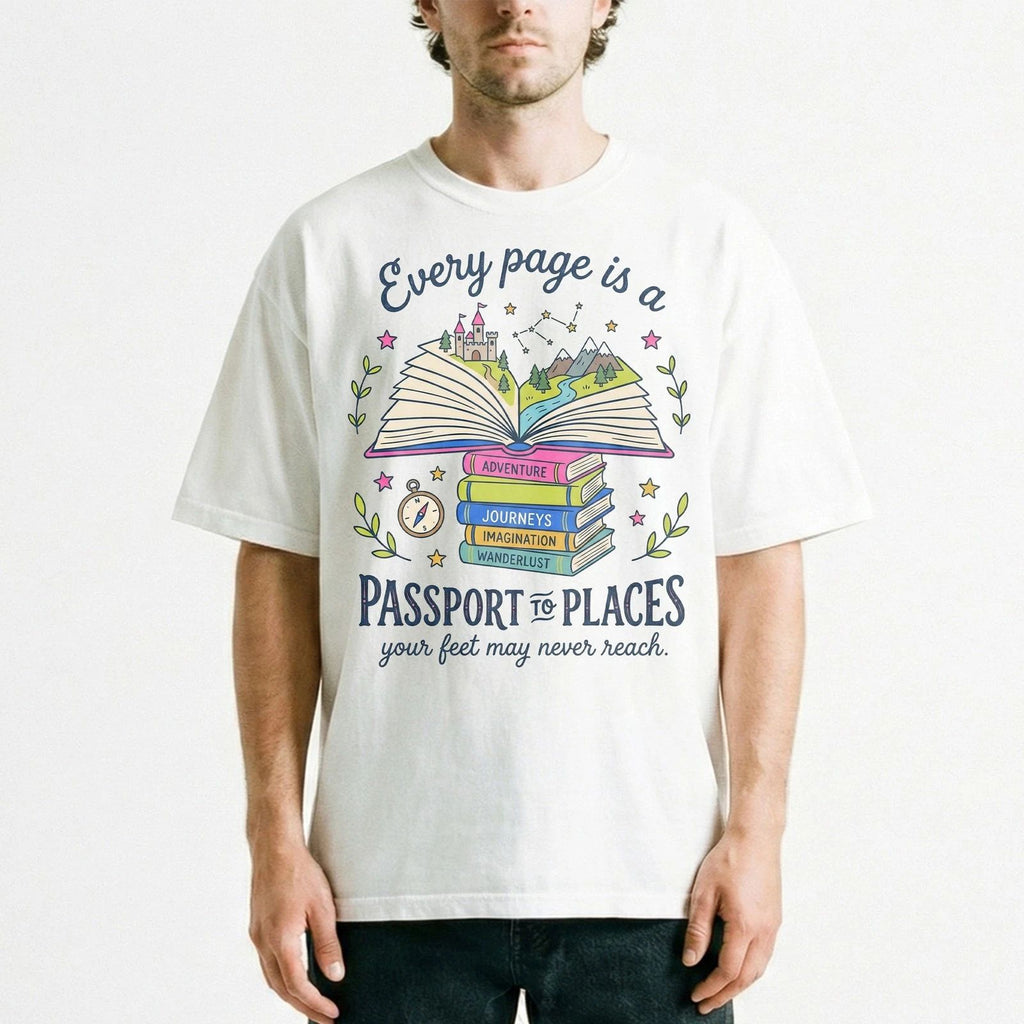 Book Lover Travel Adventure Vintage Graphic T-Shirt Reading Passport Gift Tee
