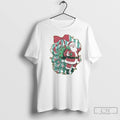 Classic Santa Claus With Christmas Tree Ribbon Frame White T Shirts