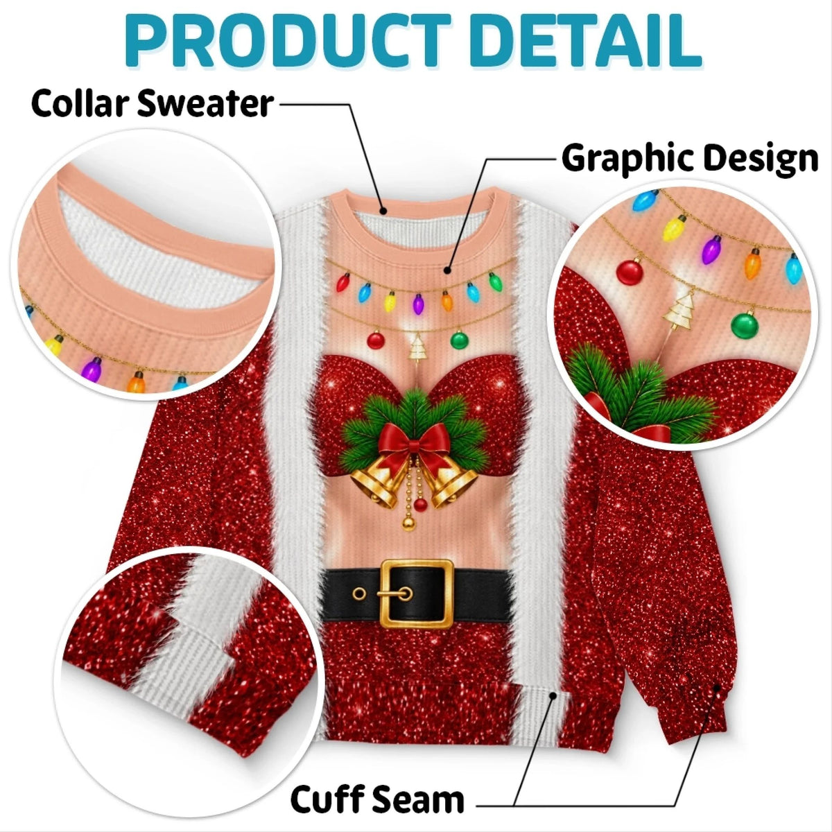 Custom Funny Ugly Sweatshirt - Personalized Christmas Birthday Gifts For Wife, Daughter, Besties, Sisters, Granddaughter, Grandma, Mom, Yourself - Santa's Cheekiest Helper