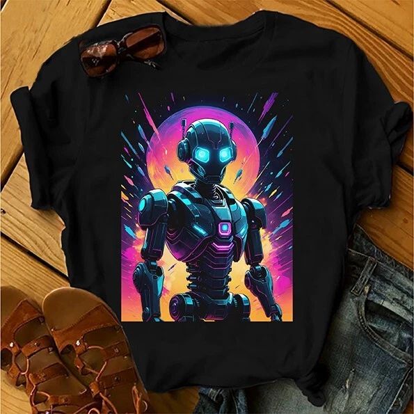 Futuristic Robot T-Shirt Tee Top Gift Idea for Tech Nerd Geek Unique Sci-Fi Art