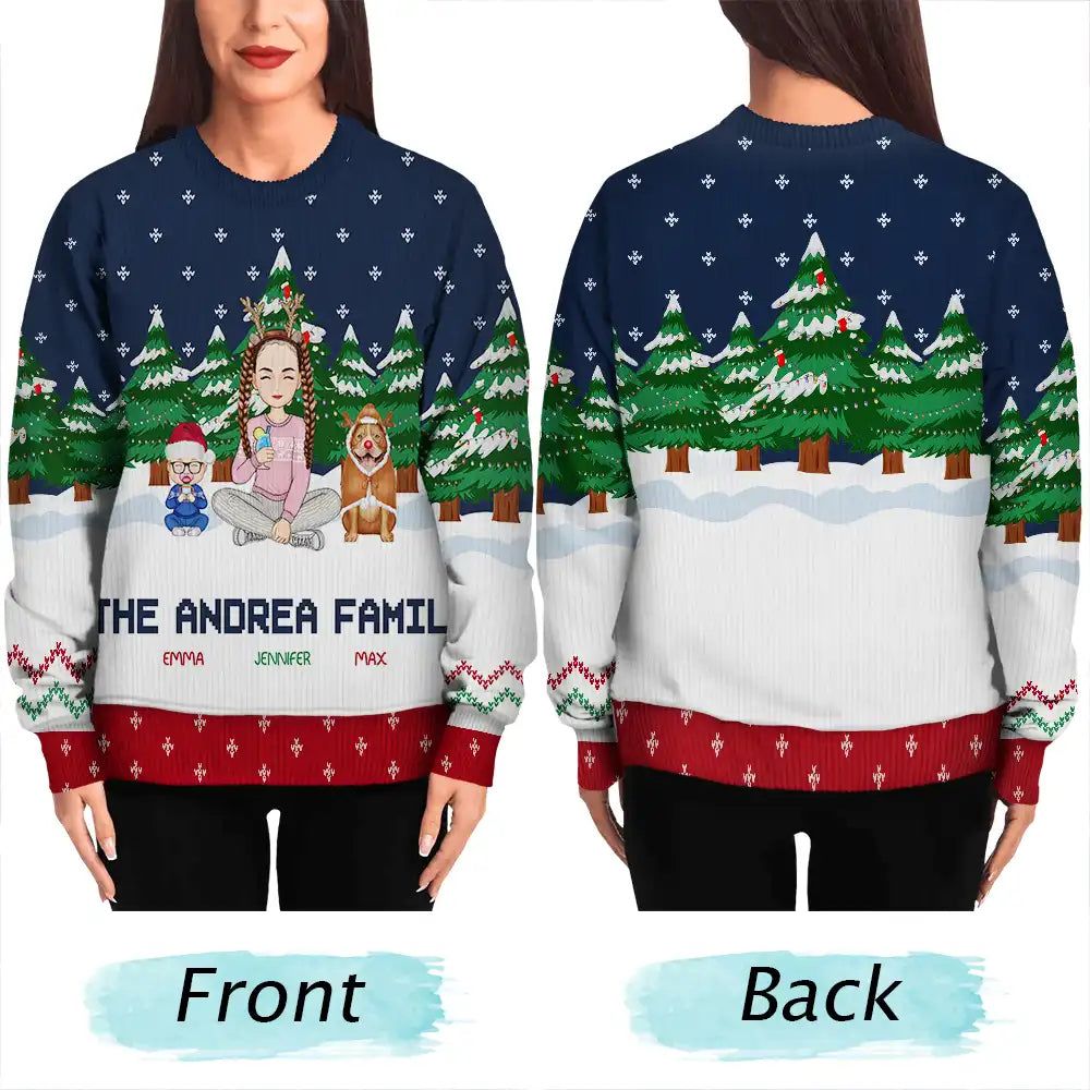 Christmas Single Parent Family In The Forest A Whole Lot Of Love - Personalized Unisex Ugly Sweater