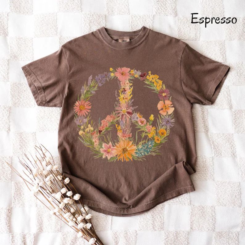 Wildflower Peace Sign Boho Comfort Tee Shirt Women