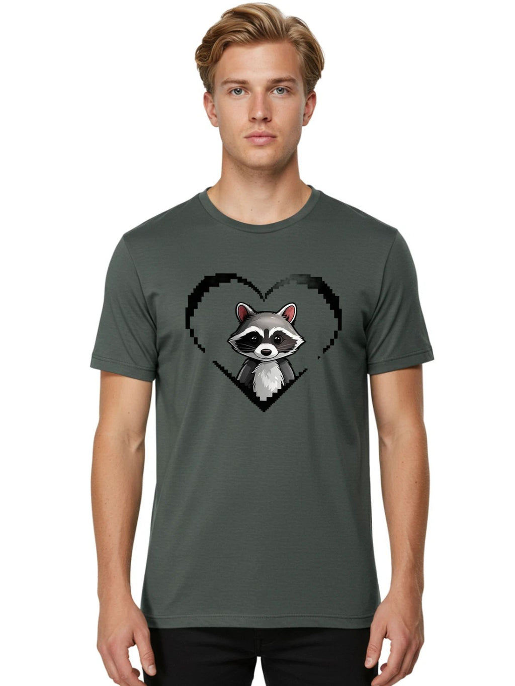 Raccoon-Heart Mens Graphic Tee, 100% Cotton, Casual Summer Wear