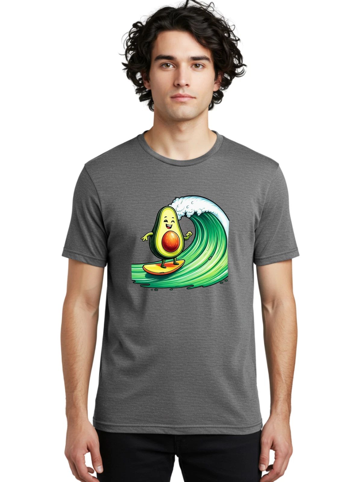 Avocado-Surfing-2 Mens Graphic Tee, 100% Cotton, Casual Summer Wear