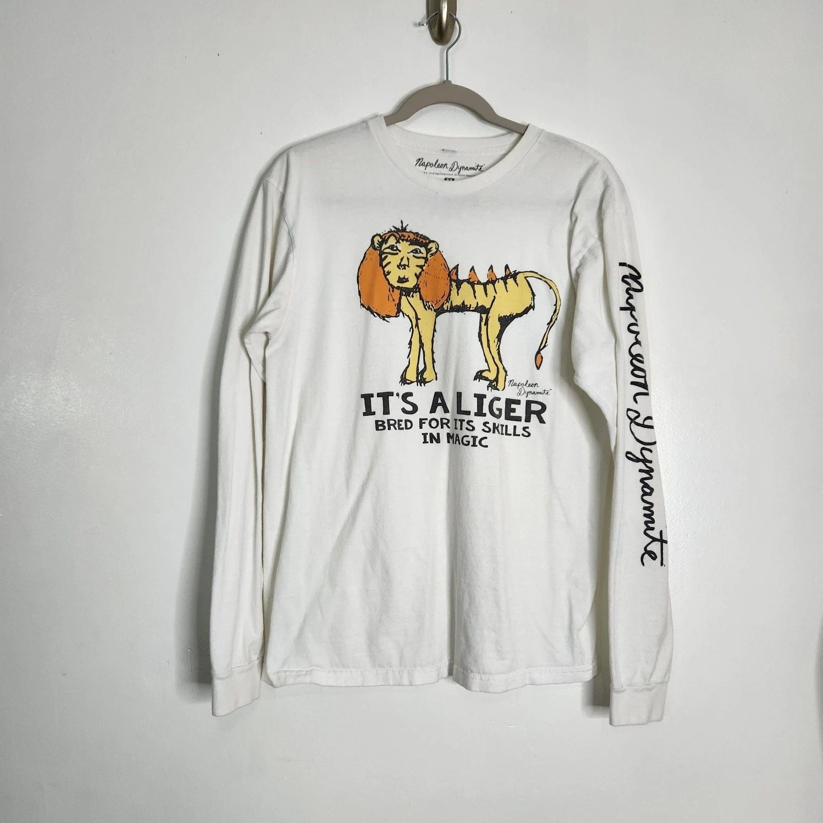 Napoleon Dynamite Liger Long Sleeve T-Shirt Unisex Medium White Graphic Tee