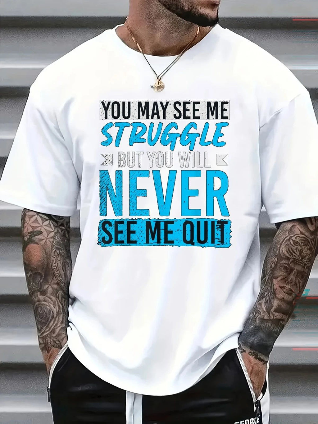 Men's Never Give Up Graphic T-Shirt Casual Crew Neck Motivational Tee