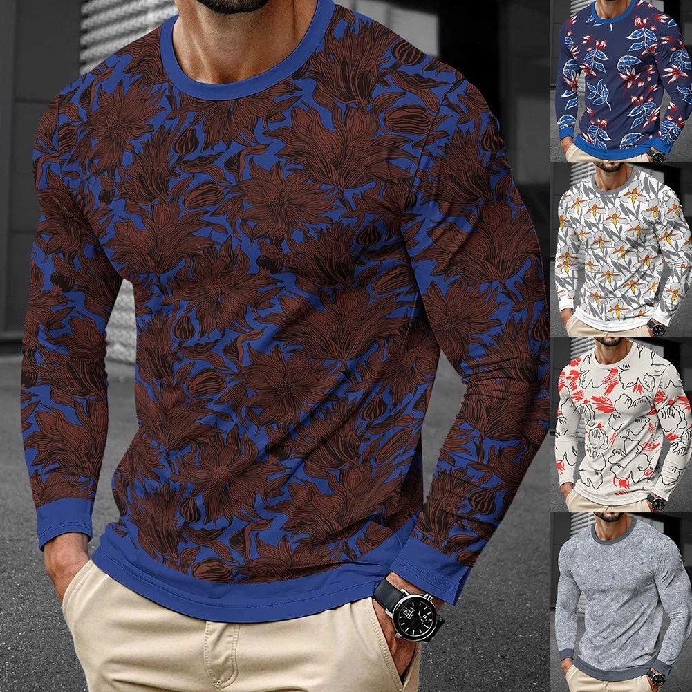 Men Casual 3D Print Pullover T Shirt Street Style Long Sleeved Sport Top