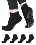 Pilates Socks with Grips for Women – 4 Pairs Non-Slip Ankle Socks with Silico...
