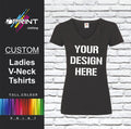 CUSTOM PRINTED LADIES V-NECK TSHIRT PERSONALISED WORK WEAR  FRUIT OF THE LOOM
