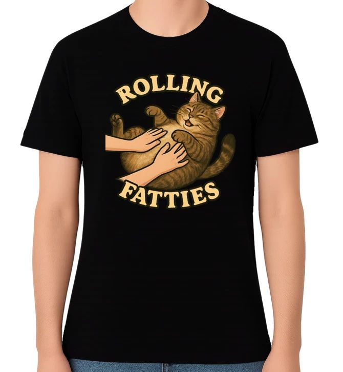 Rolling Fatties Funny Cat Lover Unisex Graphic T-Shirt Cute Humour Tee