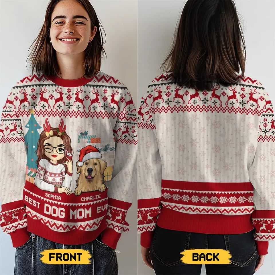 Best Fur Mom Ever - Dog & Cat Personalized Custom Ugly Sweatshirt - Unisex Wool Jumper - Christmas Gift For Mom, Dog Lovers
