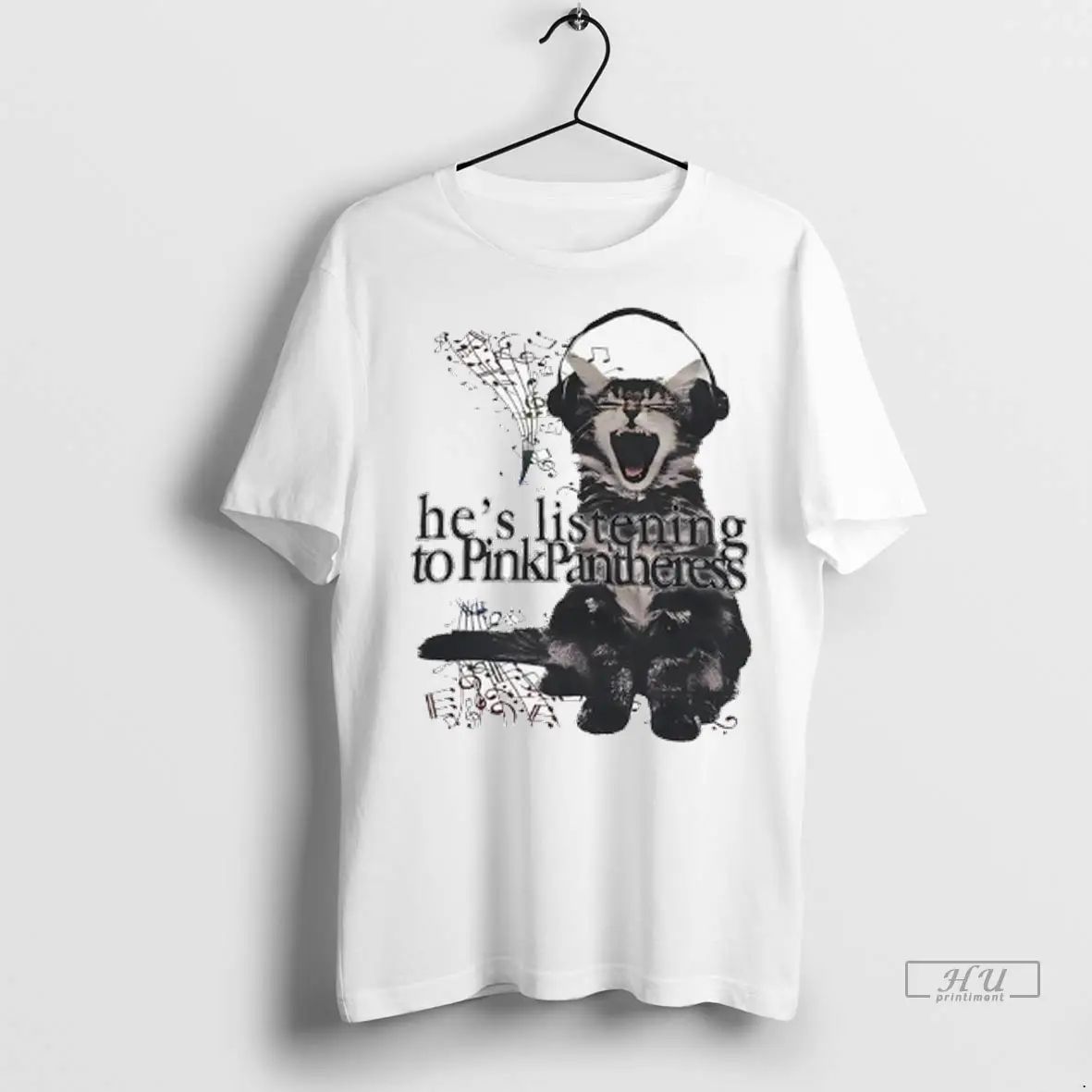 Officials Cat Hes Listening To Pinkpantheress Music Ladies T Shirts