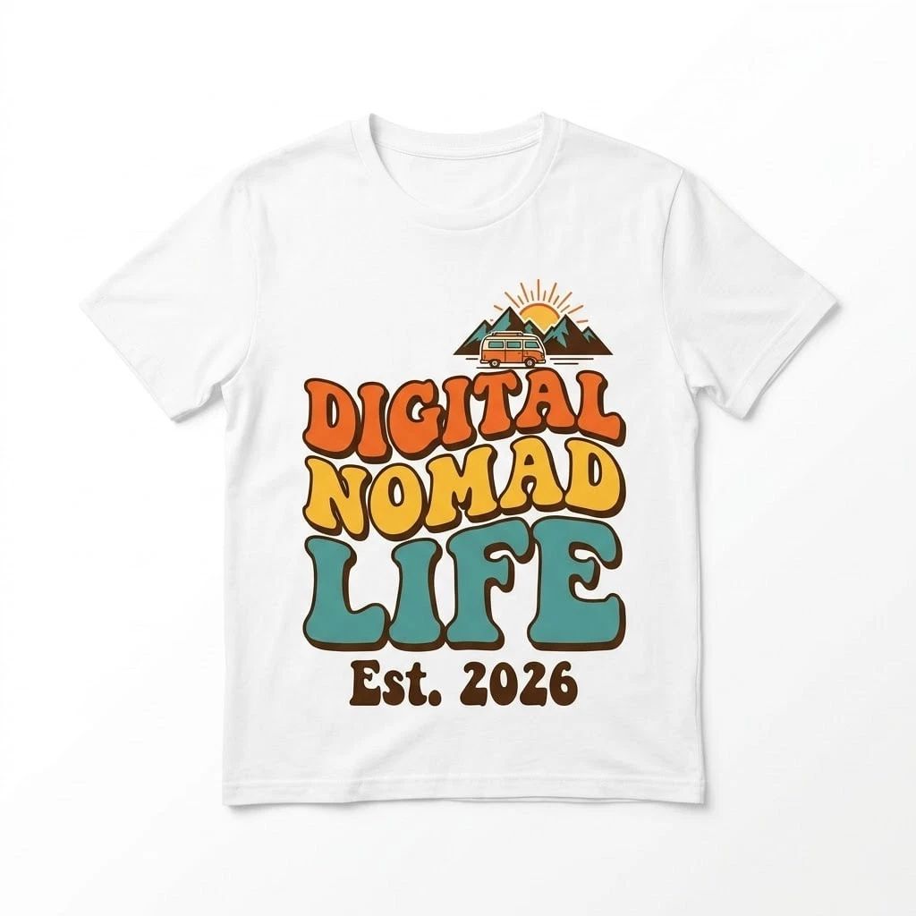 Digital Nomad Life T-Shirt Est 2026 Retro Vintage Van Life Travel Adventure Tee