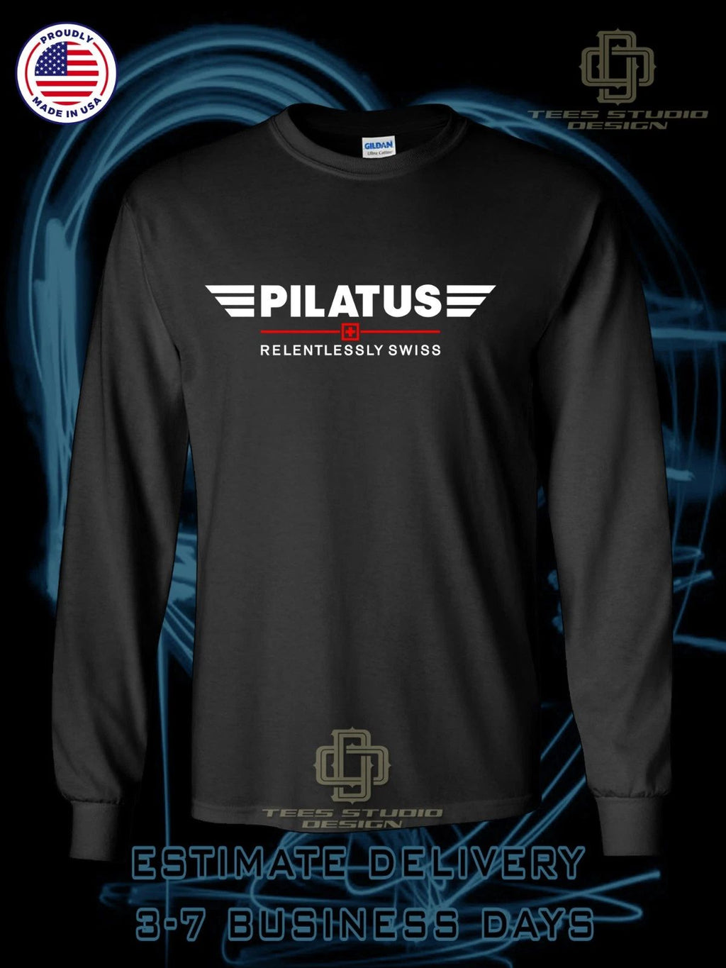 Pilatus Aircraft Logo Men's Long Sleeve T-Shirt American Dotees T-Shirt