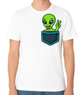 Cute Alien Pocket T-Shirt Funny UFO Sci-Fi Graphic Tee Unisex Gift