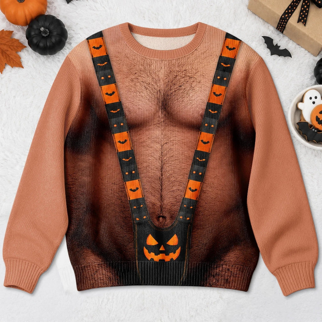 Custom Funny Ugly Sweatshirt - Personalized Halloween Birthday Gifts For Men - Spooky Mankini On Full Display