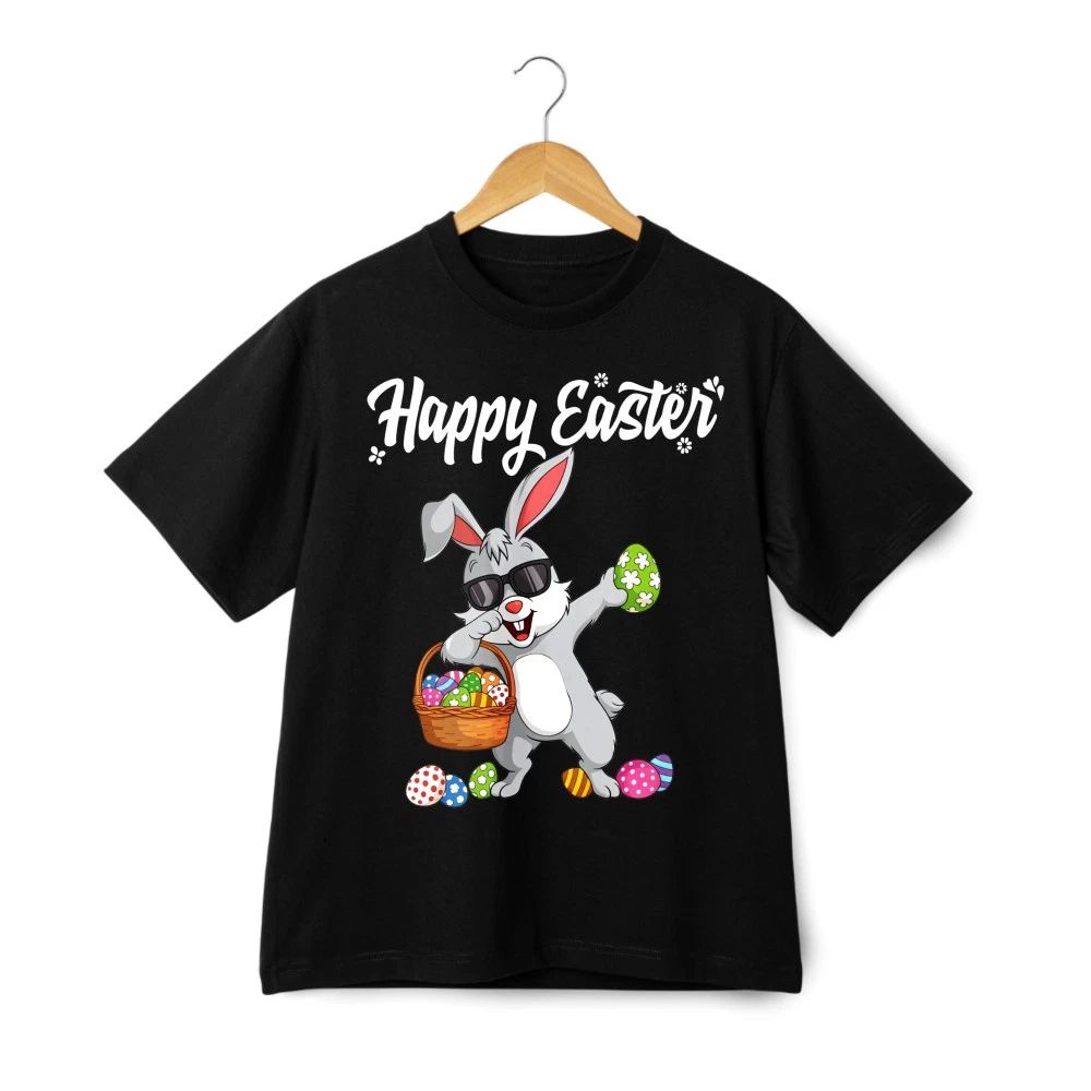 Cotton T-Shirt Street Style Dabbing Easter Bunny Sunglasses Casual Tee Unisex