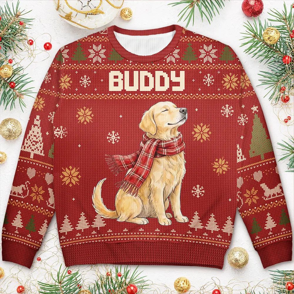 Custom Photo Watercolor Christmas Dog Pet Lover Gift - Personalized Unisex Ugly Sweater