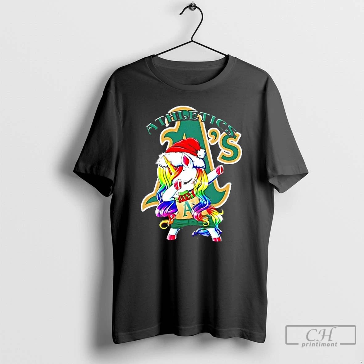 Classic Oakland Athletics X Unicorn Santa Hat Dabbing Merry Christmas T Shirts