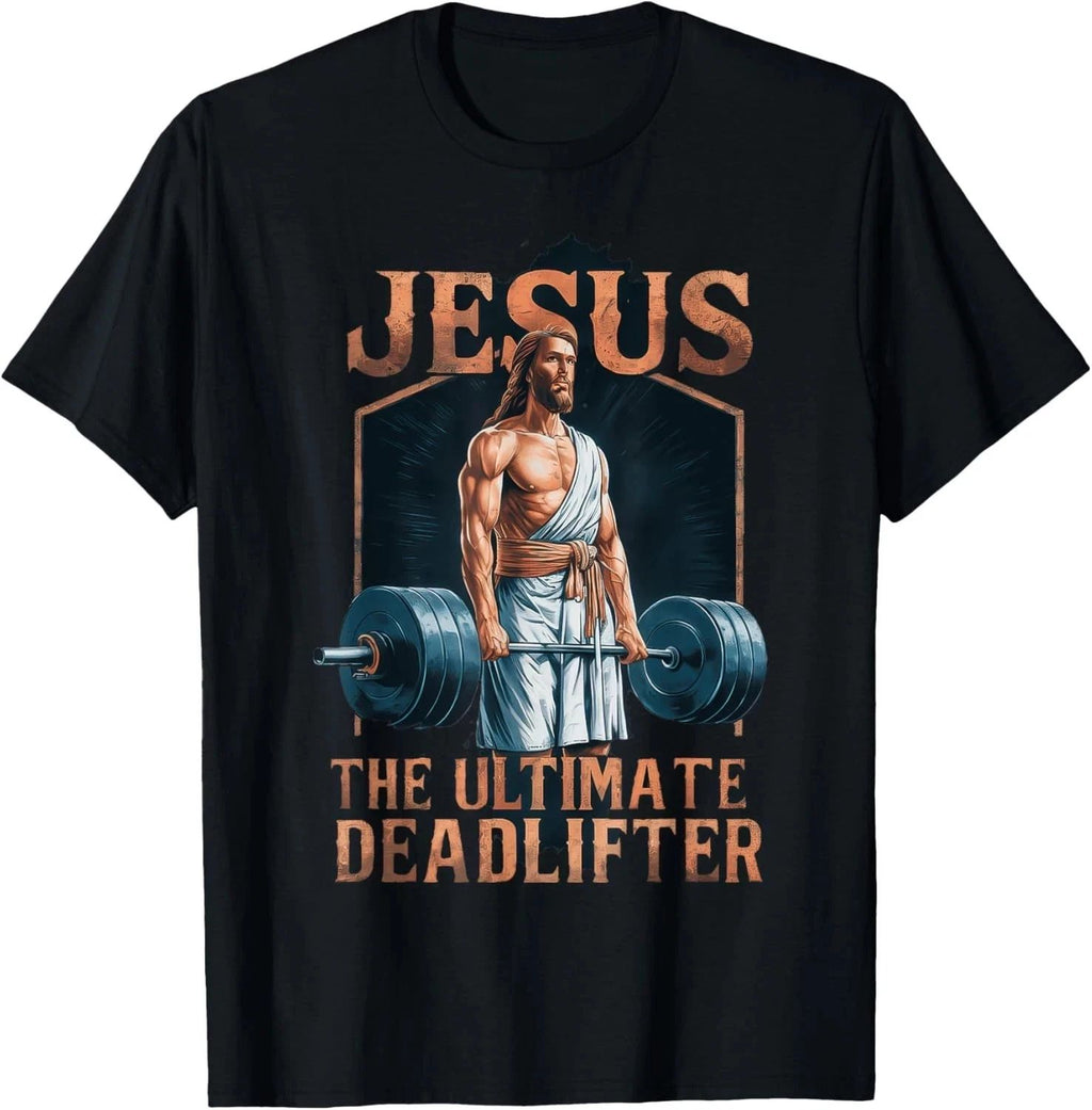 Jesus The Ultimate Deadlifter Fitness Gym Vintage Christian T-Shirt S-5XL