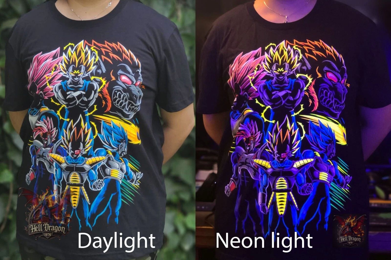 Vegeta's Stages Colorful Neon glow T-shirt 100% Cotton