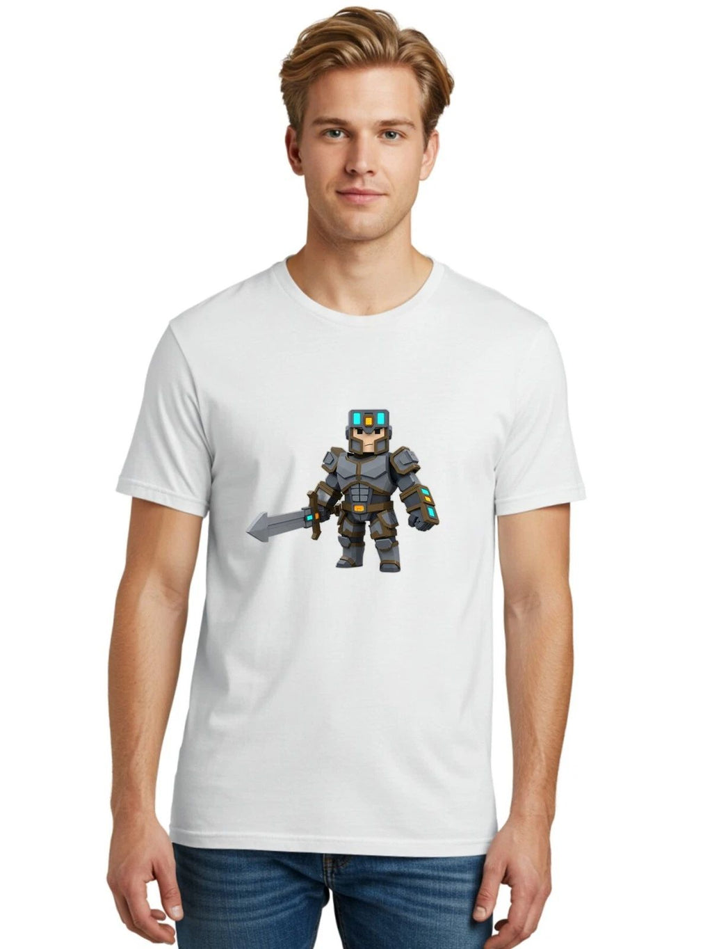 Pixelated-Knight Mens Graphic Tee, 100% Cotton, Casual Summer Wear