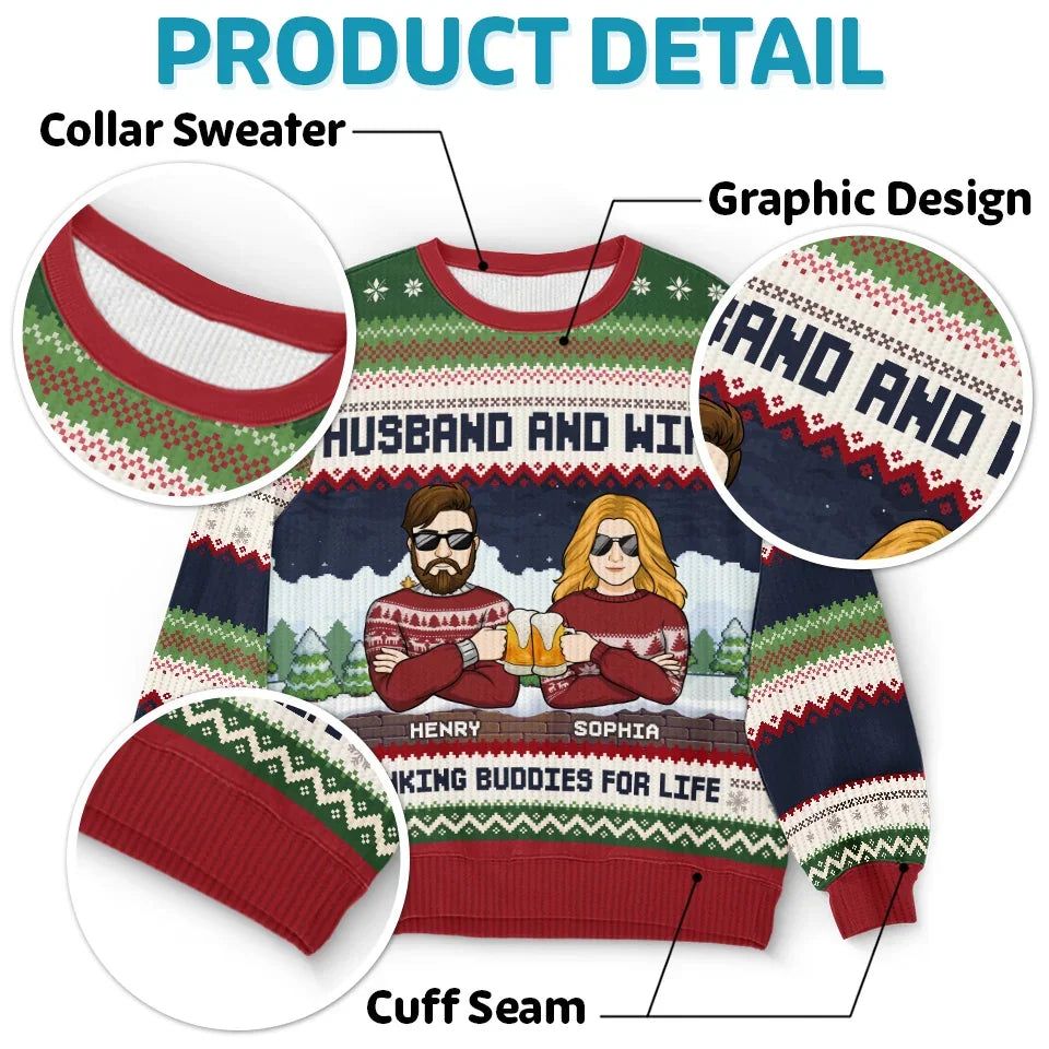 Cheers To Us And A Season Full Of Happiness - Couple Personalized Custom Ugly Sweatshirt - Unisex Wool Jumper - Christmas Gift For Husband, Wife, Couple